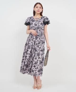 オリジナル花柄ロングフレアワンピース