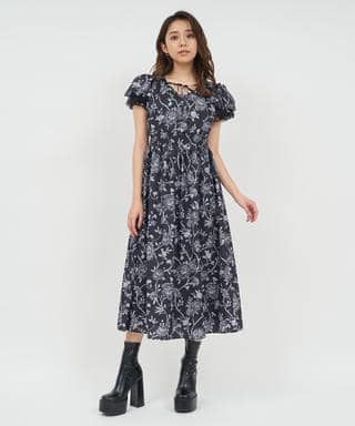 オリジナル花柄ロングフレアワンピース