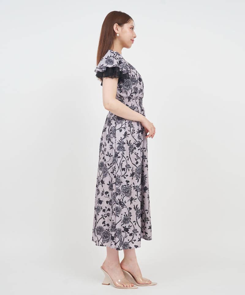 オリジナル花柄ロングフレアワンピース 詳細画像 ベージュ 2