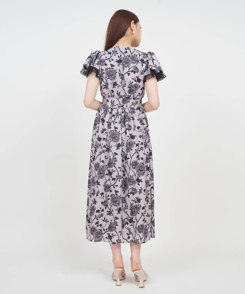 オリジナル花柄ロングフレアワンピース 詳細画像 ベージュ 3