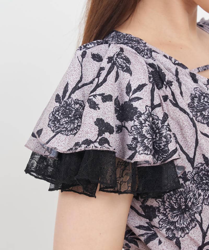 オリジナル花柄ロングフレアワンピース 詳細画像 ベージュ 5