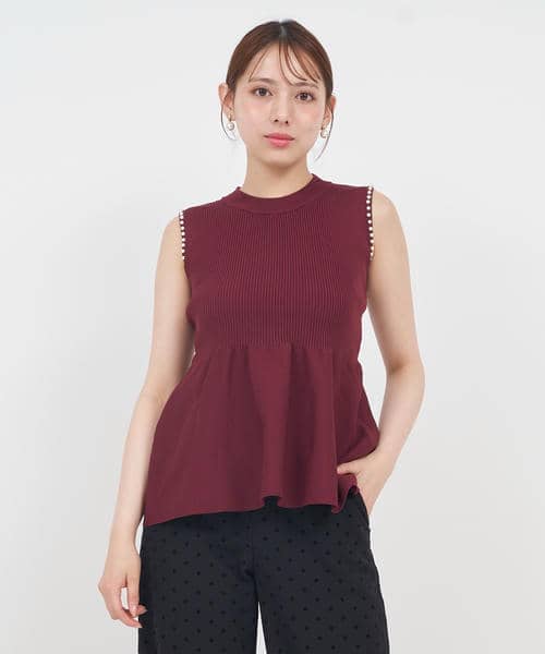 プチパールぺプラムニットトップス 詳細画像
