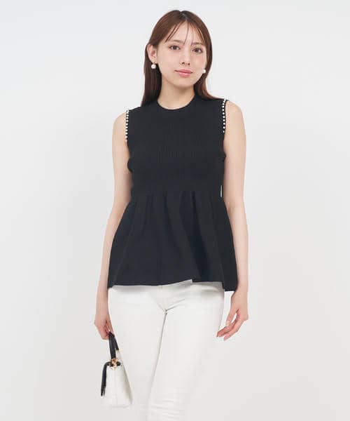 プチパールぺプラムニットトップス 詳細画像