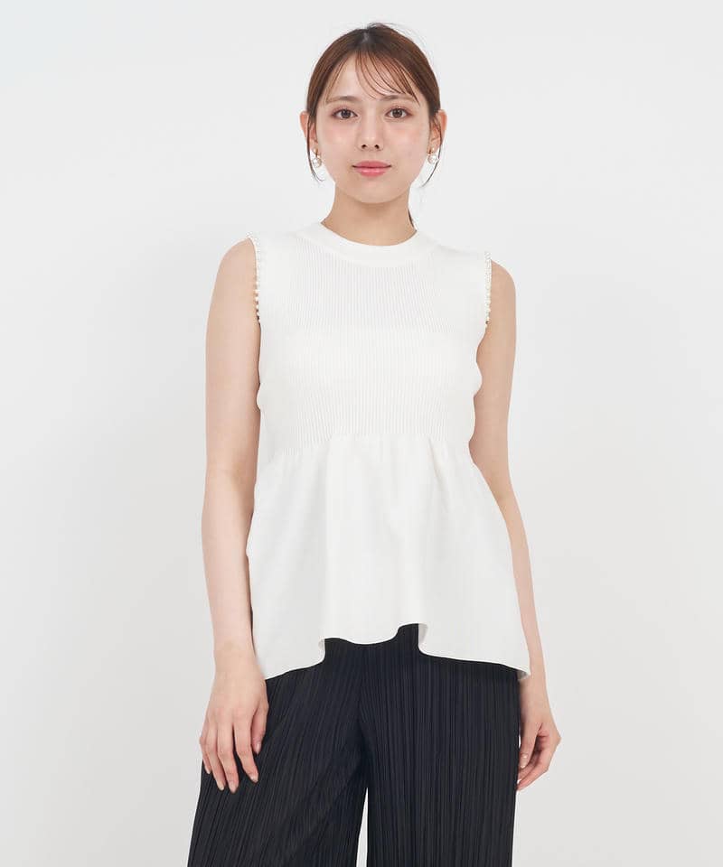 プチパールぺプラムニットトップス 詳細画像 オフホワイト 1