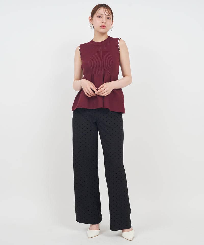 プチパールぺプラムニットトップス 詳細画像 ボルドー 2