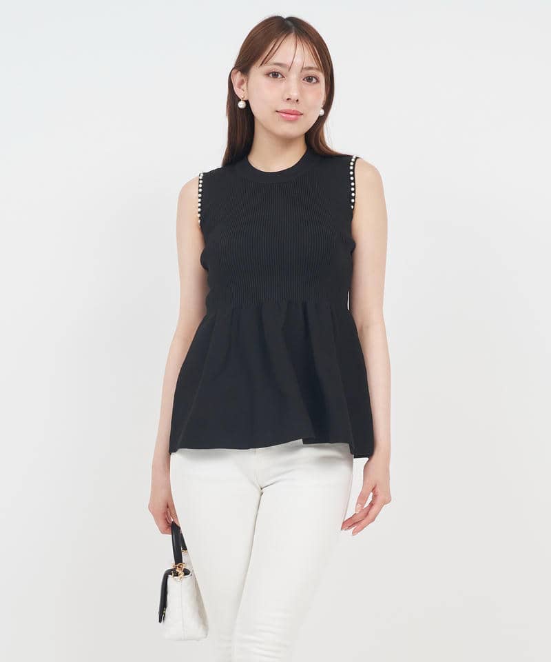 プチパールぺプラムニットトップス 詳細画像 ブラック 1
