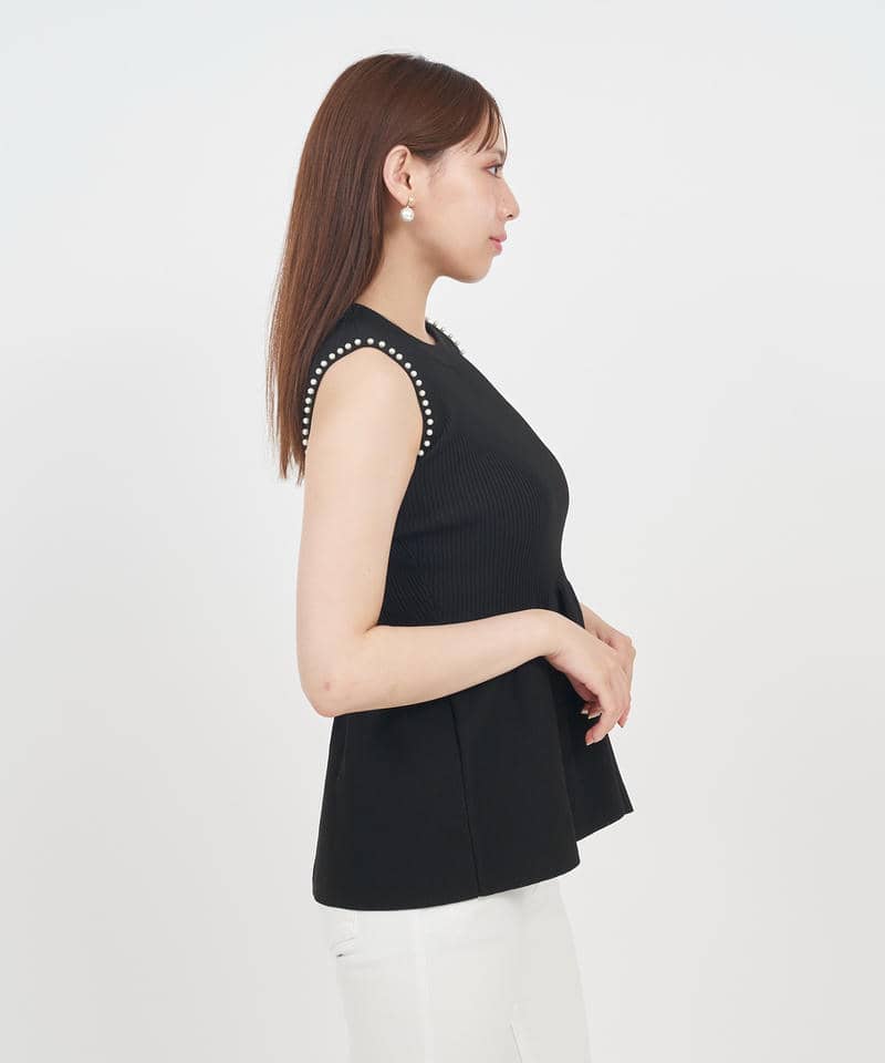 プチパールぺプラムニットトップス 詳細画像 ブラック 2