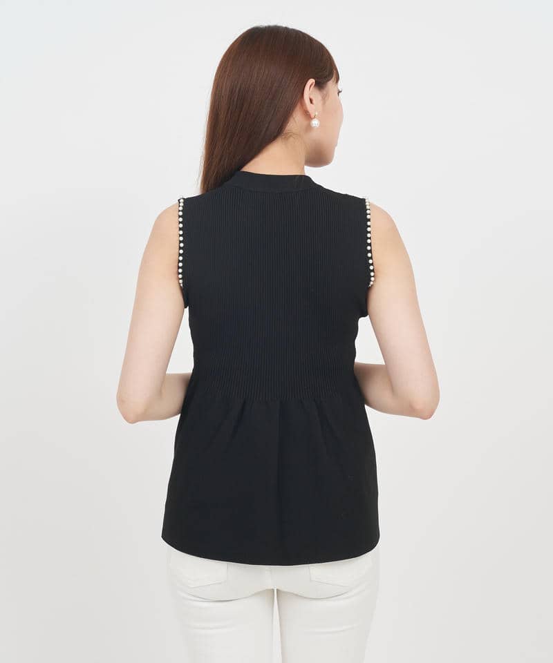 プチパールぺプラムニットトップス 詳細画像 ブラック 3