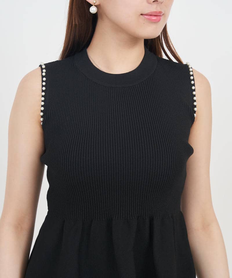プチパールぺプラムニットトップス 詳細画像 ブラック 4