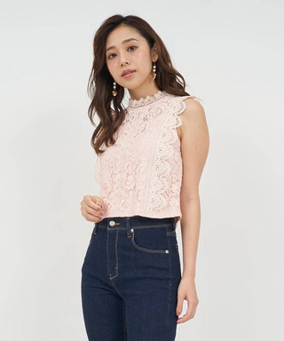 レースノースリーブカットトップス