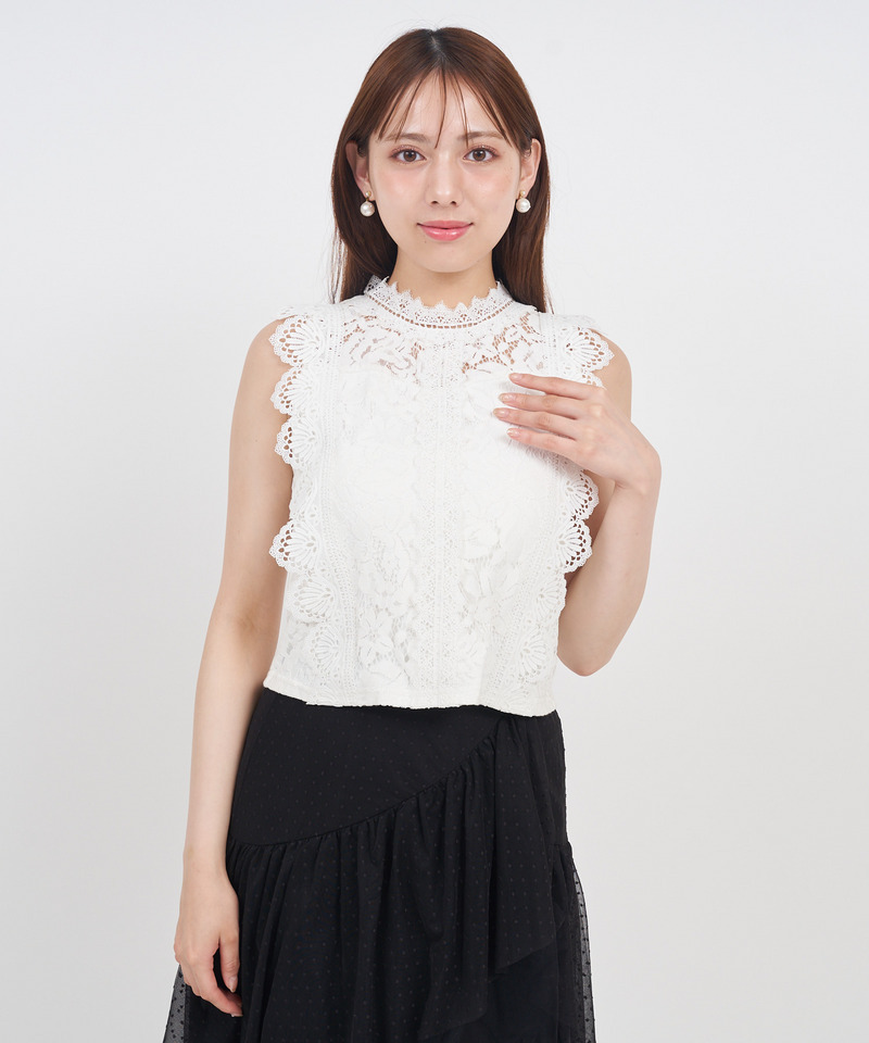 レースノースリーブカットトップス 詳細画像 ピンク 9