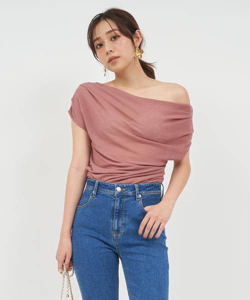 アシンメトリードレープカットトップス 詳細画像