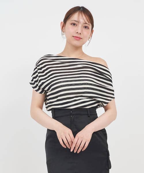 アシンメトリードレープカットトップス 詳細画像