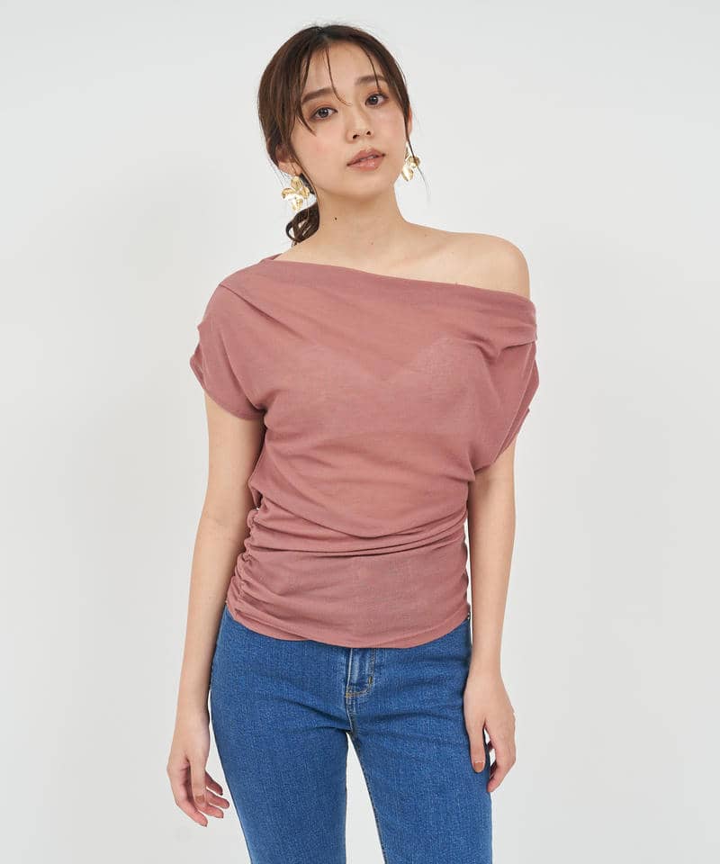 アシンメトリードレープカットトップス 詳細画像 ピンク 4