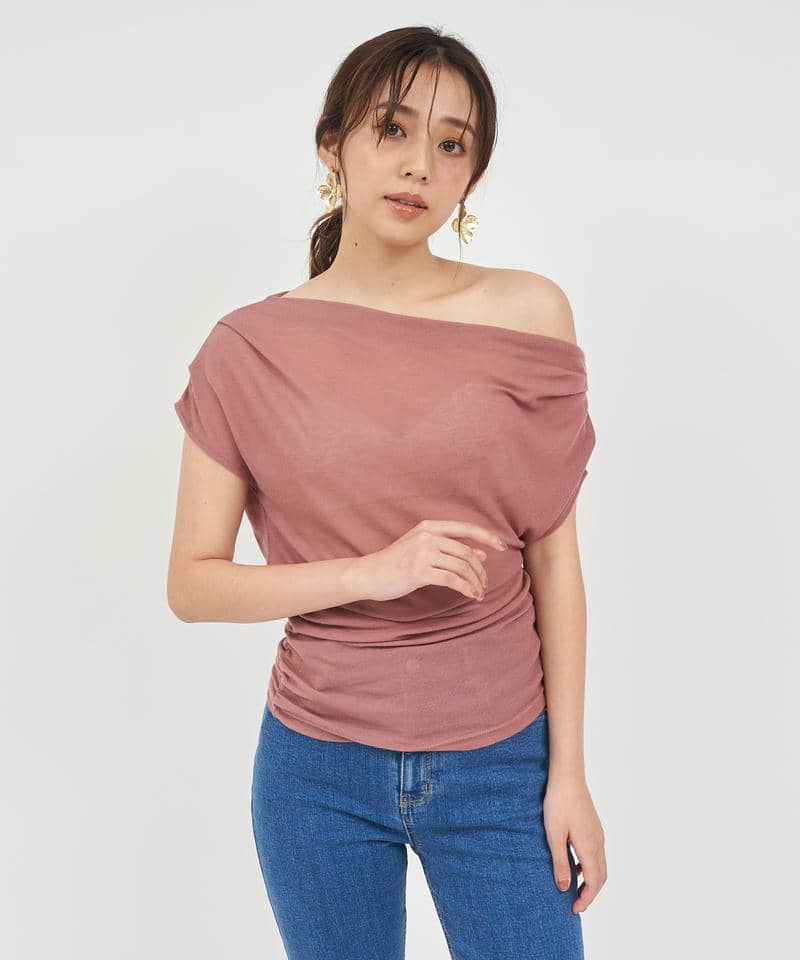 アシンメトリードレープカットトップス 詳細画像 ピンク 5