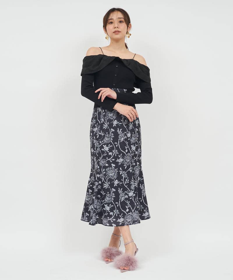 オリジナル花柄ハイウエストマーメイドスカート 詳細画像 ブラック 2