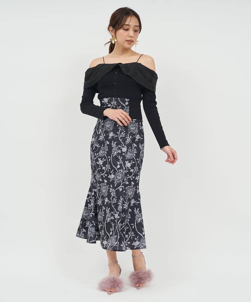 オリジナル花柄ハイウエストマーメイドスカート 詳細画像 ブラック 3