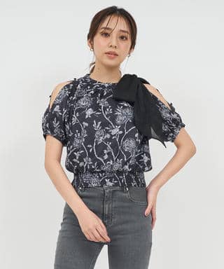オリジナル花柄パフスリーブブラウス