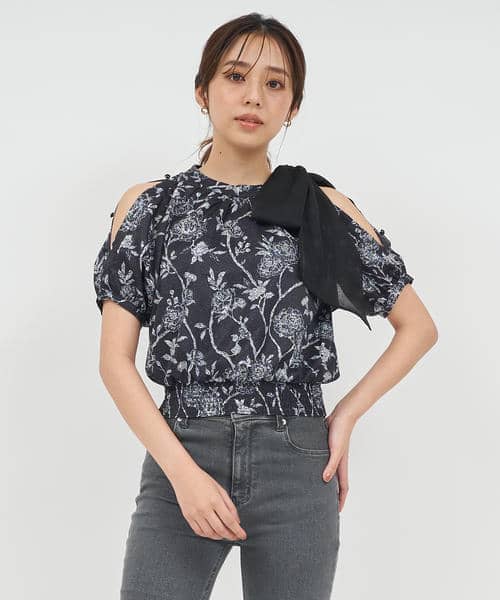 オリジナル花柄パフスリーブブラウス 詳細画像