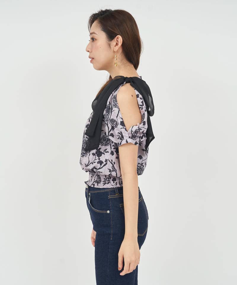 オリジナル花柄パフスリーブブラウス 詳細画像 ベージュ 2