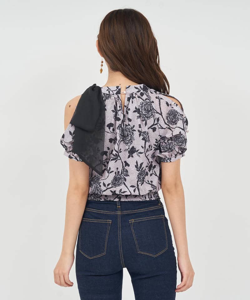 オリジナル花柄パフスリーブブラウス 詳細画像 ベージュ 3