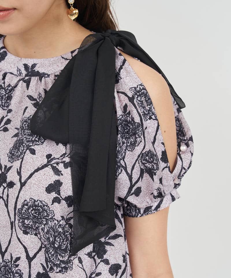 オリジナル花柄パフスリーブブラウス 詳細画像 ベージュ 5