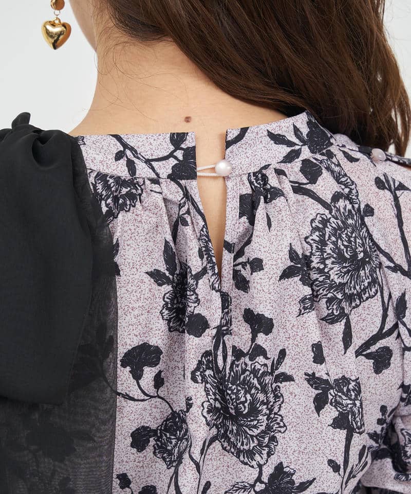 オリジナル花柄パフスリーブブラウス 詳細画像 ベージュ 7