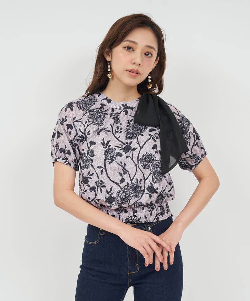 オリジナル花柄パフスリーブブラウス 詳細画像 ベージュ 9