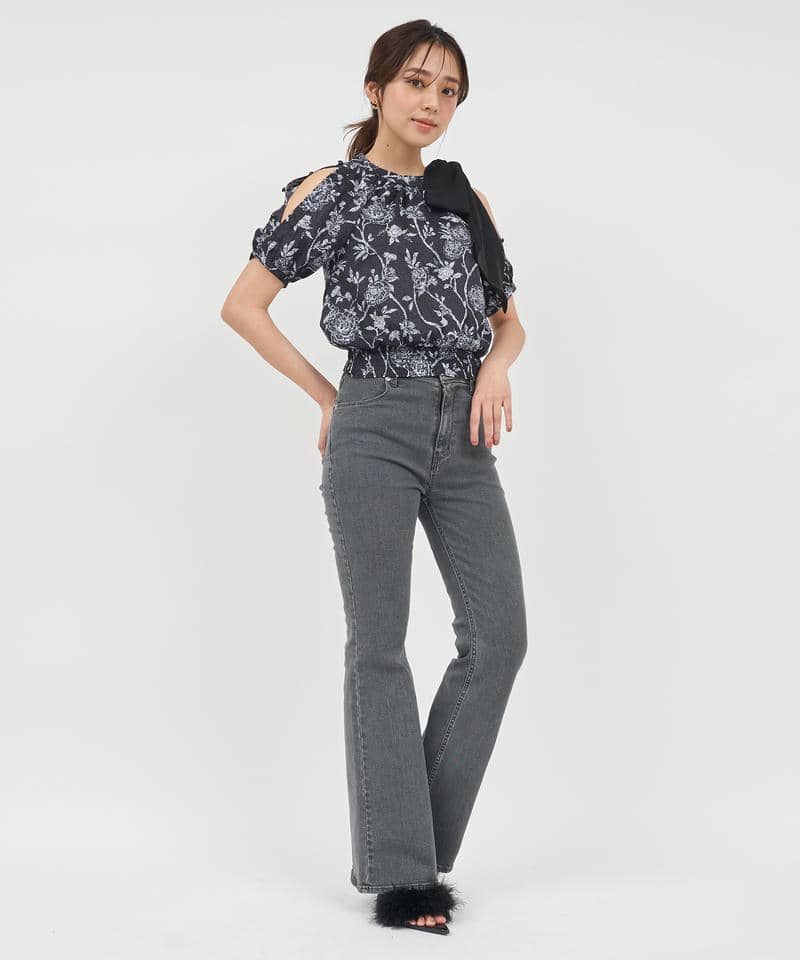 オリジナル花柄パフスリーブブラウス 詳細画像 ブラック 2