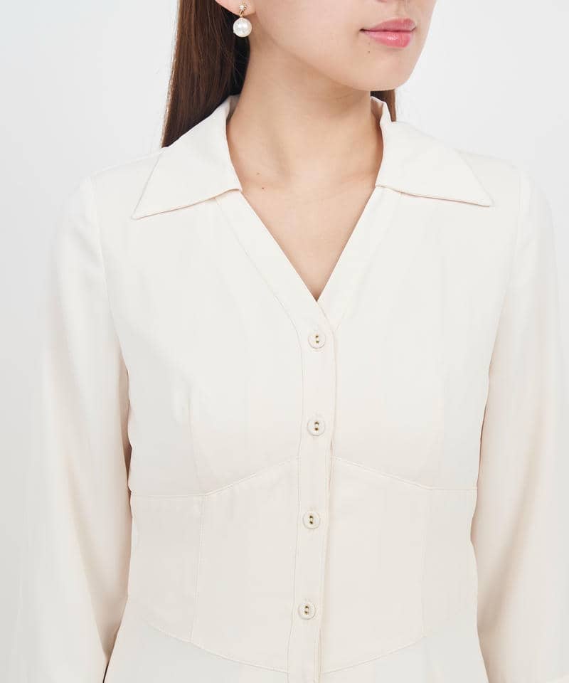 コルセット切替ロングシャツワンピース 詳細画像 オフホワイト 4