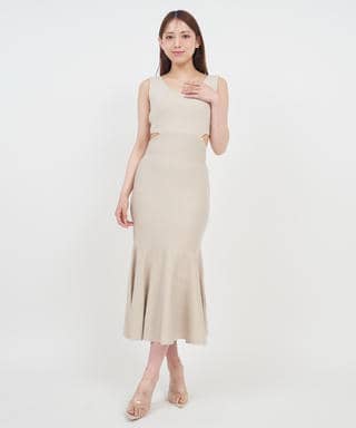 バックリボンウエストカットパールマーメイドワンピース