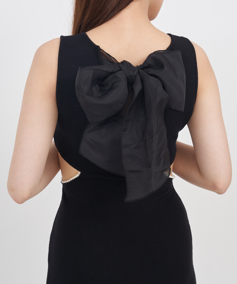 バックリボンウエストカットパールマーメイドワンピース 詳細画像 ボルドー 5