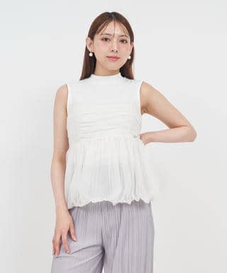 チュールキャミバルーンペプラムレイヤードトップス