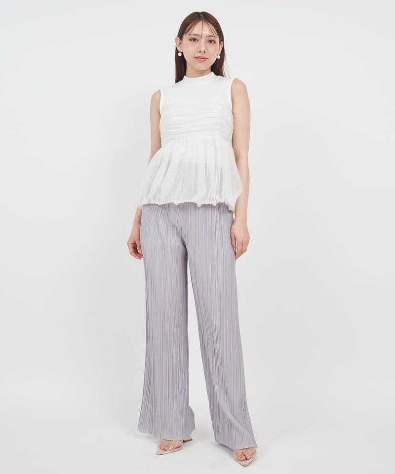 チュールキャミバルーンペプラムレイヤードトップス 詳細画像 オフホワイト 2