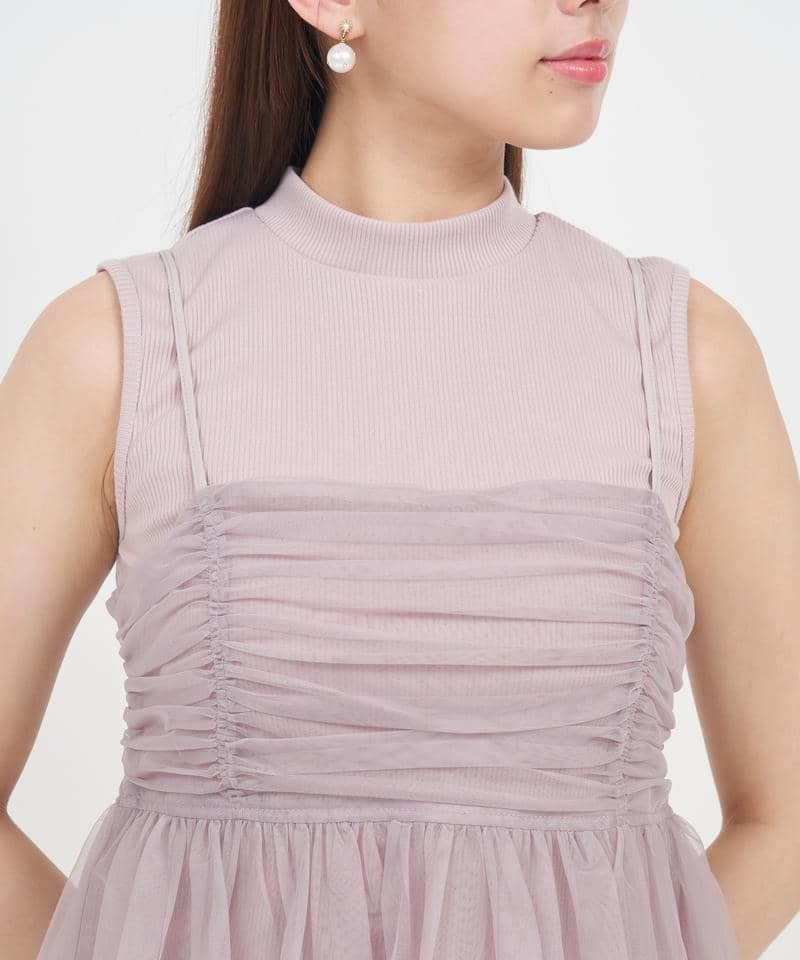 チュールキャミバルーンペプラムレイヤードトップス 詳細画像 ピンク 4