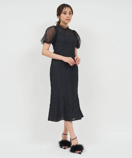 チュールドッキングジャガードマーメイドワンピース 詳細画像