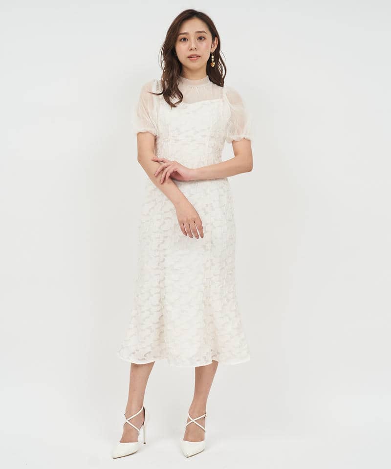 チュールドッキングジャガードマーメイドワンピース 詳細画像 ベージュ 1