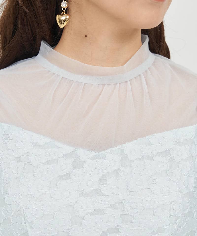 チュールドッキングジャガードマーメイドワンピース 詳細画像 グリーン 4