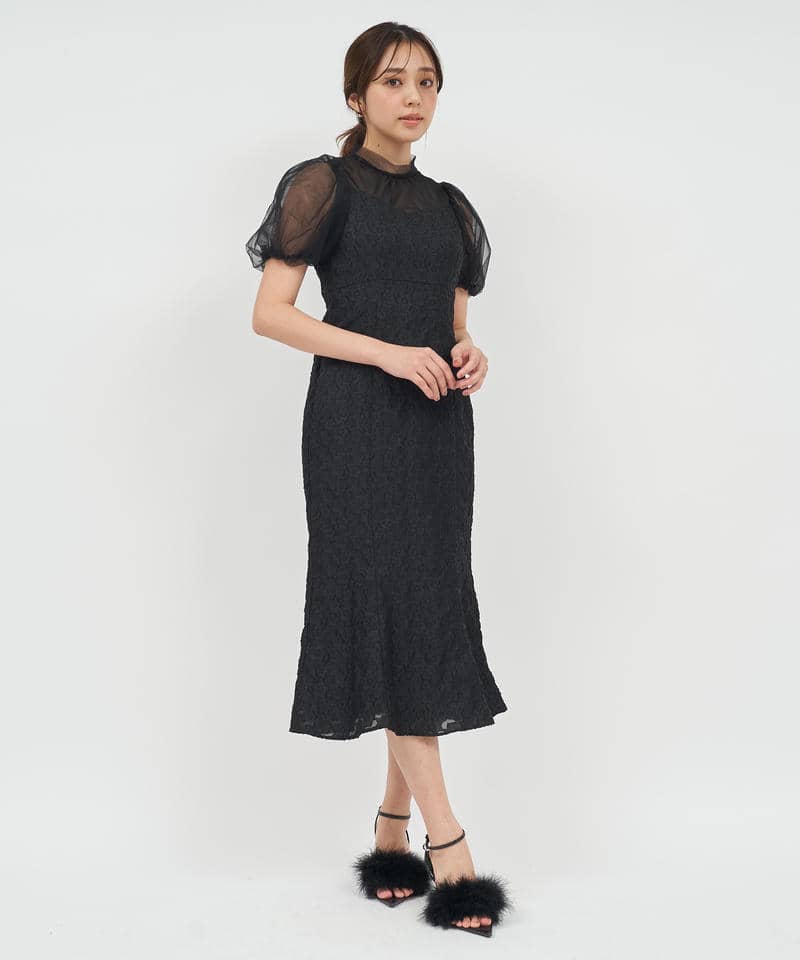 チュールドッキングジャガードマーメイドワンピース 詳細画像 ブラック 1