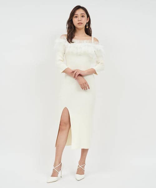 チュールフリルオフショルダータイトワンピース 詳細画像