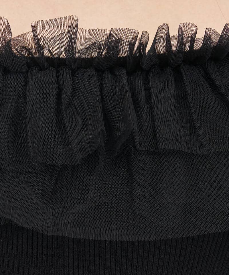 チュールフリルオフショルダータイトワンピース 詳細画像 ブラック 7
