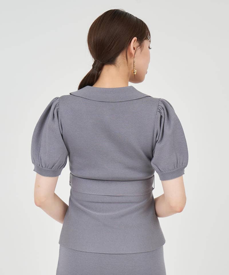キラキラリボンパフスリーブテーラーニットトップス 詳細画像 グレー 3