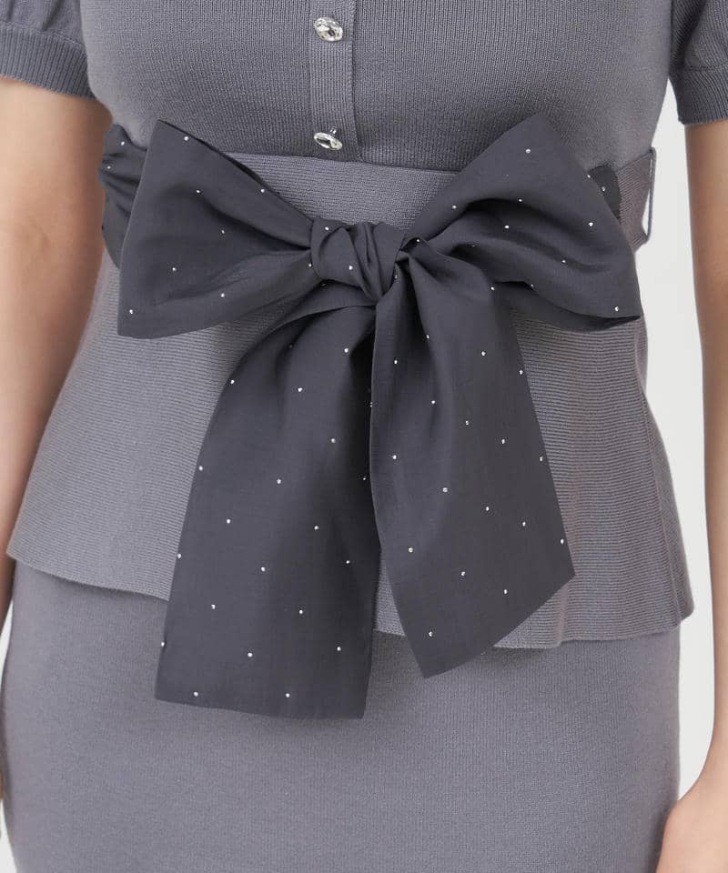 キラキラリボンパフスリーブテーラーニットトップス 詳細画像 グレー 5