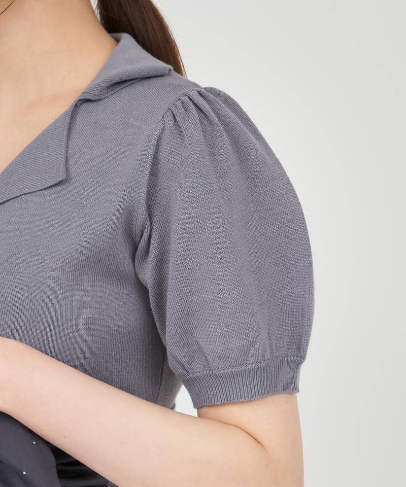 キラキラリボンパフスリーブテーラーニットトップス 詳細画像 グレー 6