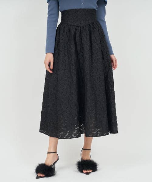 ハイウエストジャガードフレアスカート 詳細画像