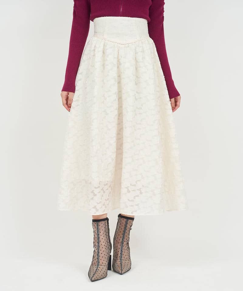 ハイウエストジャガードフレアスカート 詳細画像 ベージュ 1