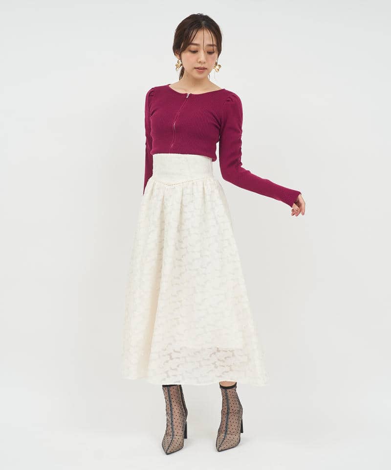 ハイウエストジャガードフレアスカート 詳細画像 ベージュ 2