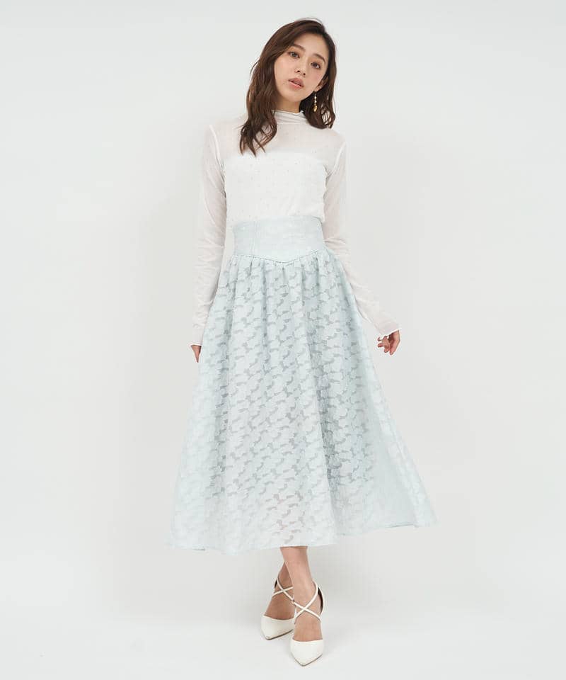 ハイウエストジャガードフレアスカート 詳細画像 グリーン 2