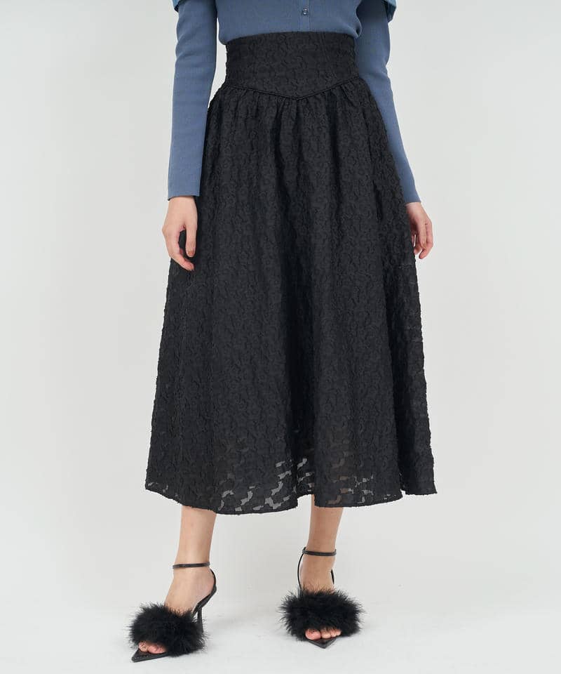 ハイウエストジャガードフレアスカート 詳細画像 ブラック 1