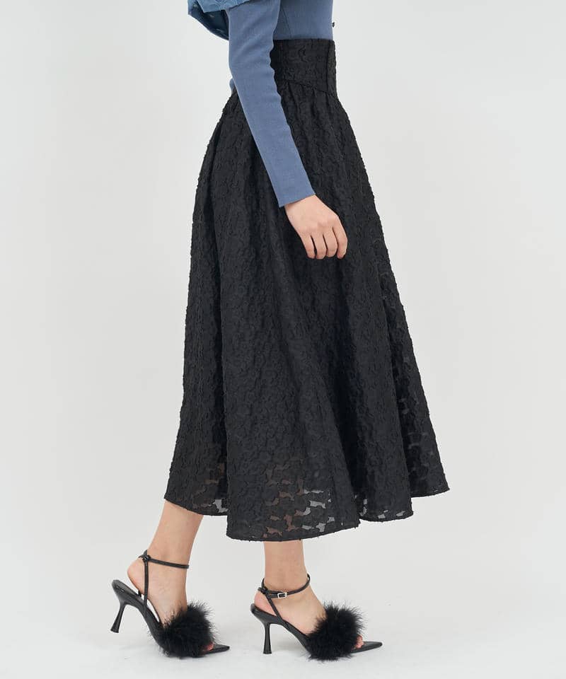 ハイウエストジャガードフレアスカート 詳細画像 ブラック 2
